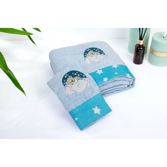 Πετσέτες Παιδικές Σετ Cloudy Bear 175 Sky Blue Cotton Dimcol 2Τεμ