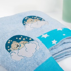 Πετσέτες Παιδικές Σετ Cloudy Bear 175 Sky Blue Cotton Dimcol 2Τεμ