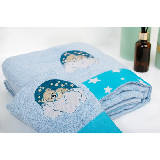 Πετσέτες Παιδικές Σετ Cloudy Bear 175 Sky Blue Cotton Dimcol 2Τεμ