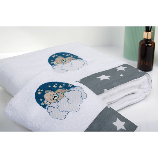 Πετσέτες Παιδικές Σετ Cloudy Bear 176 White-Grey Cotton Dimcol 2Τεμ