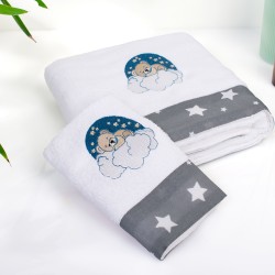 Πετσέτες Παιδικές Σετ Cloudy Bear 176 White-Grey Cotton Dimcol 2Τεμ