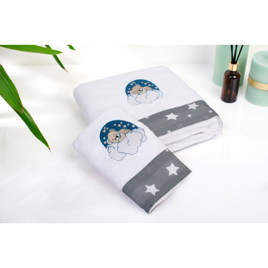 Πετσέτες Παιδικές Σετ Cloudy Bear 176 White-Grey Cotton Dimcol 2Τεμ