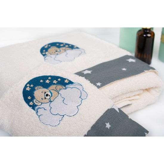 Πετσέτες Παιδικές Σετ Cloudy Bear 177 Ecru-Grey Cotton Dimcol 2Τεμ