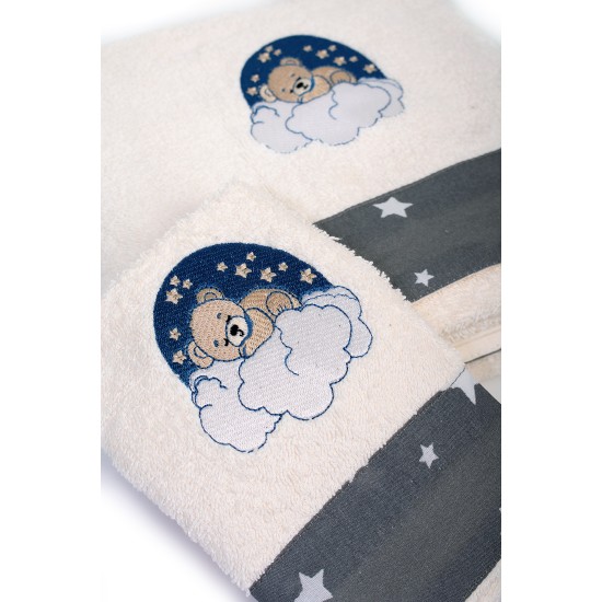 Πετσέτες Παιδικές Σετ Cloudy Bear 177 Ecru-Grey Cotton Dimcol 2Τεμ