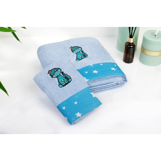 Πετσέτες Παιδικές Σετ Dinosaur 179 Sky Blue Cotton Dimcol 2Τεμ