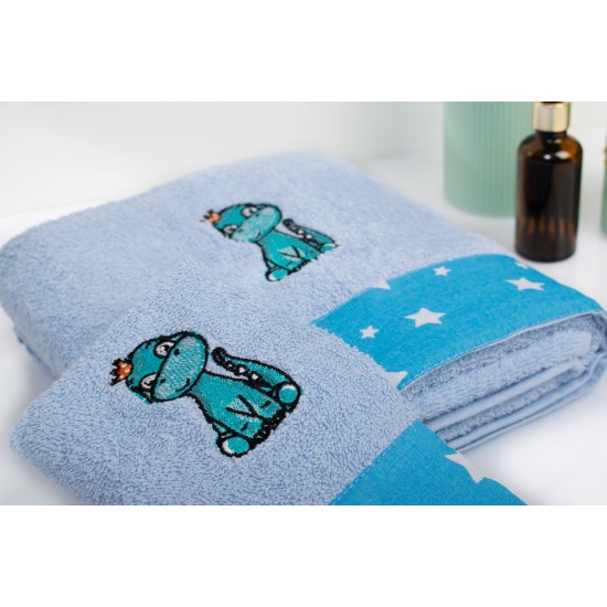 Πετσέτες Παιδικές Σετ Dinosaur 179 Sky Blue Cotton Dimcol 2Τεμ