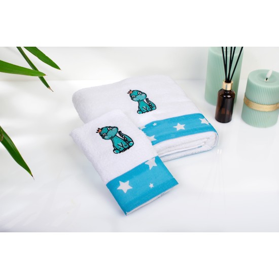 Πετσέτες Παιδικές Σετ Dinosaur 180 White-Sky Blue Cotton Dimcol 2Τεμ