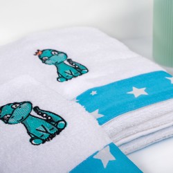 Πετσέτες Παιδικές Σετ Dinosaur 180 White-Sky Blue Cotton Dimcol 2Τεμ