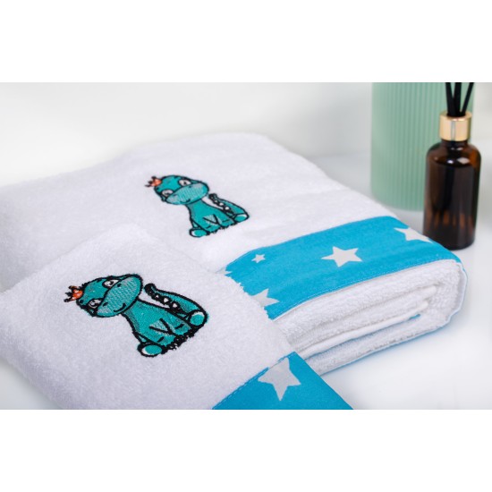 Πετσέτες Παιδικές Σετ Dinosaur 180 White-Sky Blue Cotton Dimcol 2Τεμ