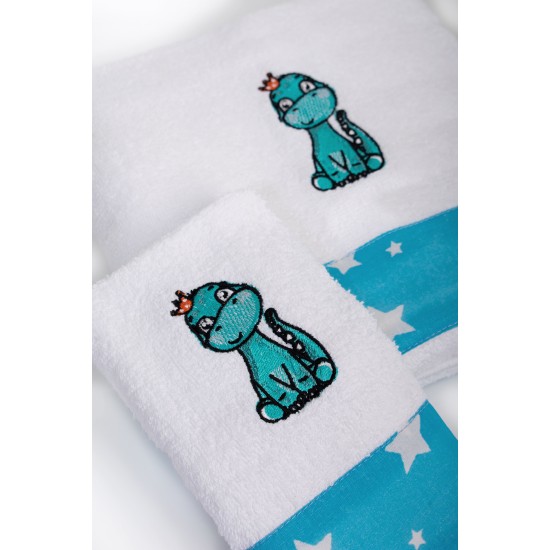 Πετσέτες Παιδικές Σετ Dinosaur 180 White-Sky Blue Cotton Dimcol 2Τεμ