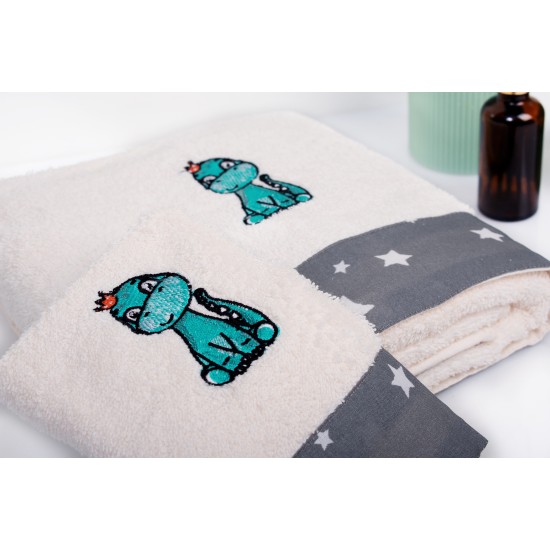 Πετσέτες Παιδικές Σετ Dinosaur 181 Ecru-Grey Cotton Dimcol 2Τεμ