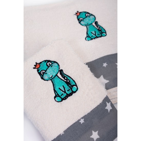 Πετσέτες Παιδικές Σετ Dinosaur 181 Ecru-Grey Cotton Dimcol 2Τεμ