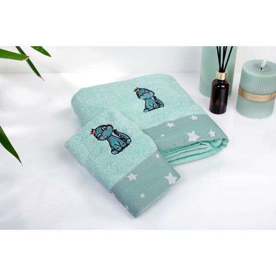 Πετσέτες Παιδικές Σετ Dinosaur 182 Mint Cotton Dimcol 2Τεμ