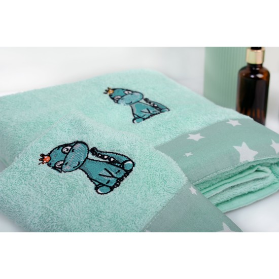 Πετσέτες Παιδικές Σετ Dinosaur 182 Mint Cotton Dimcol 2Τεμ