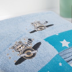 Πετσέτες Παιδικές Σετ Aviator 183 Sky Blue Cotton Dimcol 2Τεμ