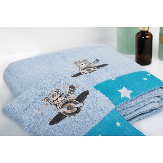Πετσέτες Παιδικές Σετ Aviator 183 Sky Blue Cotton Dimcol 2Τεμ