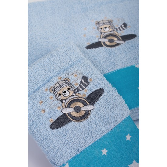 Πετσέτες Παιδικές Σετ Aviator 183 Sky Blue Cotton Dimcol 2Τεμ