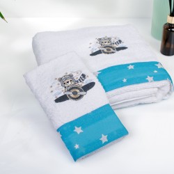 Πετσέτες Παιδικές Σετ Aviator 184 White-Sky Blue Cotton Dimcol 2Τεμ