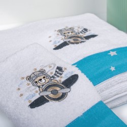 Πετσέτες Παιδικές Σετ Aviator 184 White-Sky Blue Cotton Dimcol 2Τεμ