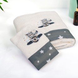 Πετσέτες Παιδικές Σετ Aviator 185 Ecru-Grey Cotton Dimcol 2Τεμ