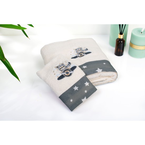 Πετσέτες Παιδικές Σετ Aviator 185 Ecru-Grey Cotton Dimcol 2Τεμ