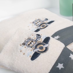 Πετσέτες Παιδικές Σετ Aviator 185 Ecru-Grey Cotton Dimcol 2Τεμ