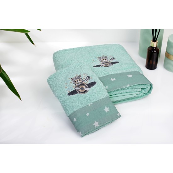 Πετσέτες Παιδικές Σετ Aviator 186 Mint Cotton Dimcol 2Τεμ