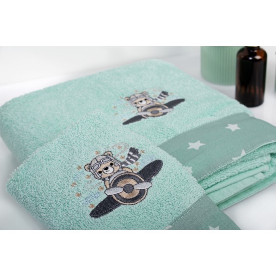 Πετσέτες Παιδικές Σετ Aviator 186 Mint Cotton Dimcol 2Τεμ