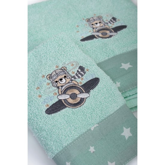 Πετσέτες Παιδικές Σετ Aviator 186 Mint Cotton Dimcol 2Τεμ