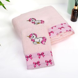 Πετσέτες Παιδικές Σετ Unicorn 187 Pink Cotton Dimcol 2Τεμ