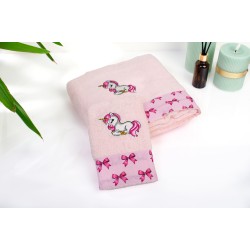 Πετσέτες Παιδικές Σετ Unicorn 187 Pink Cotton Dimcol 2Τεμ