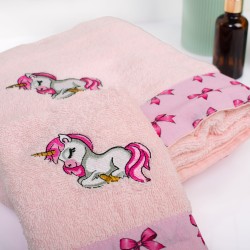 Πετσέτες Παιδικές Σετ Unicorn 187 Pink Cotton Dimcol 2Τεμ