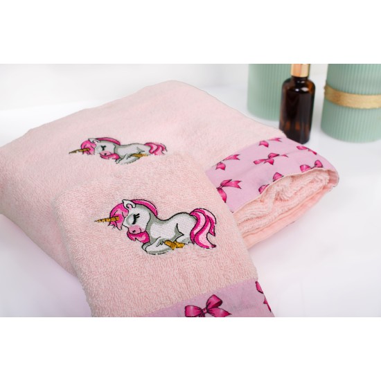 Πετσέτες Παιδικές Σετ Unicorn 187 Pink Cotton Dimcol 2Τεμ
