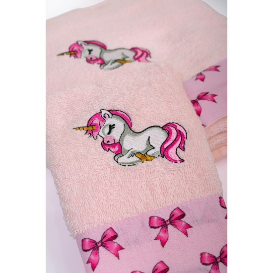 Πετσέτες Παιδικές Σετ Unicorn 187 Pink Cotton Dimcol 2Τεμ