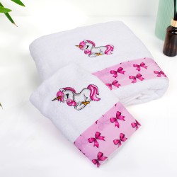 Πετσέτες Παιδικές Σετ Unicorn 188 White-Pink Cotton Dimcol 2Τεμ