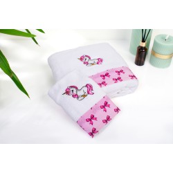 Πετσέτες Παιδικές Σετ Unicorn 188 White-Pink Cotton Dimcol 2Τεμ