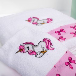 Πετσέτες Παιδικές Σετ Unicorn 188 White-Pink Cotton Dimcol 2Τεμ