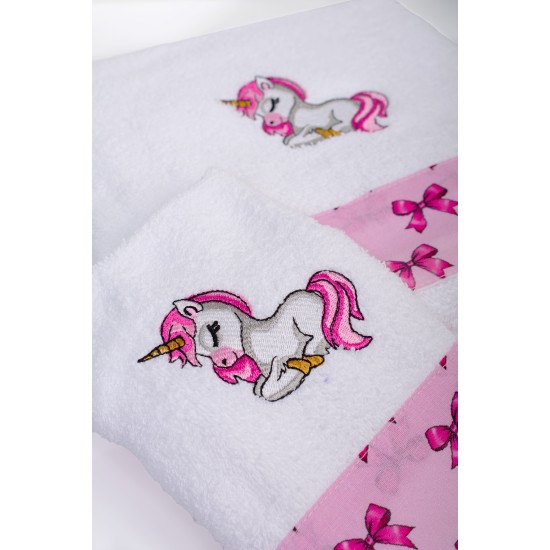 Πετσέτες Παιδικές Σετ Unicorn 188 White-Pink Cotton Dimcol 2Τεμ