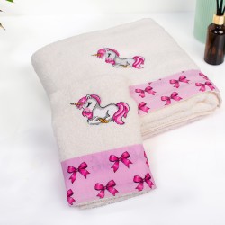 Πετσέτες Παιδικές Σετ Unicorn 189 Ecru-Pink Cotton Dimcol 2Τεμ