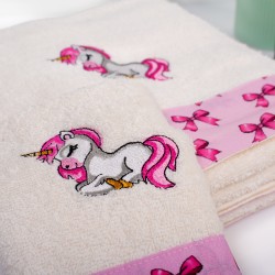 Πετσέτες Παιδικές Σετ Unicorn 189 Ecru-Pink Cotton Dimcol 2Τεμ