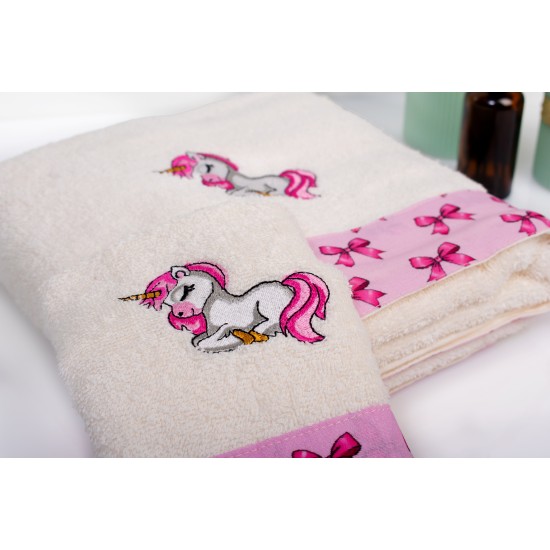 Πετσέτες Παιδικές Σετ Unicorn 189 Ecru-Pink Cotton Dimcol 2Τεμ