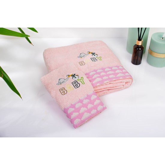 Πετσέτες Παιδικές Σετ Stork 192 Pink Cotton Dimcol 2Τεμ