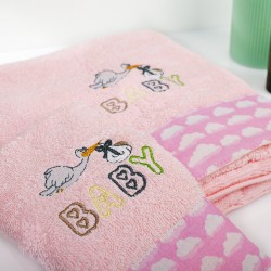 Πετσέτες Παιδικές Σετ Stork 192 Pink Cotton Dimcol 2Τεμ