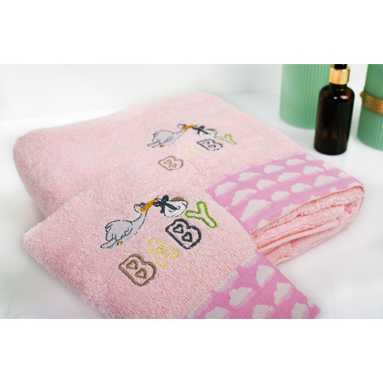 Πετσέτες Παιδικές Σετ Stork 192 Pink Cotton Dimcol 2Τεμ
