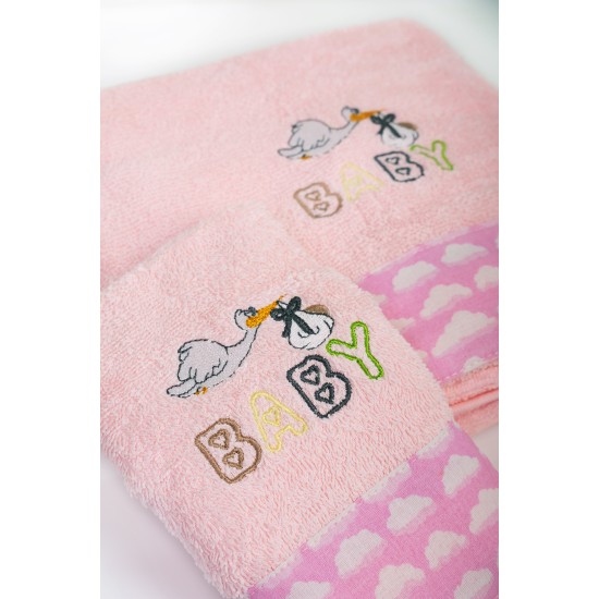 Πετσέτες Παιδικές Σετ Stork 192 Pink Cotton Dimcol 2Τεμ