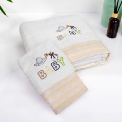 Πετσέτες Παιδικές Σετ Stork 193 White-Yellow Cotton Dimcol 2Τεμ