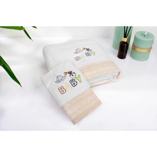 Πετσέτες Παιδικές Σετ Stork 193 White-Yellow Cotton Dimcol 2Τεμ