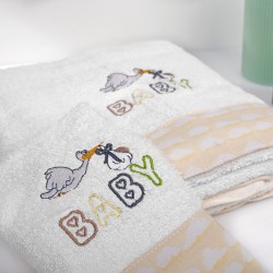 Πετσέτες Παιδικές Σετ Stork 193 White-Yellow Cotton Dimcol 2Τεμ