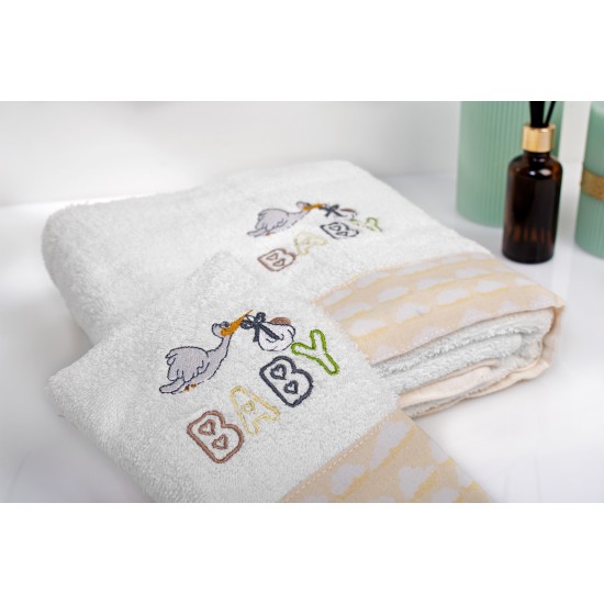 Πετσέτες Παιδικές Σετ Stork 193 White-Yellow Cotton Dimcol 2Τεμ