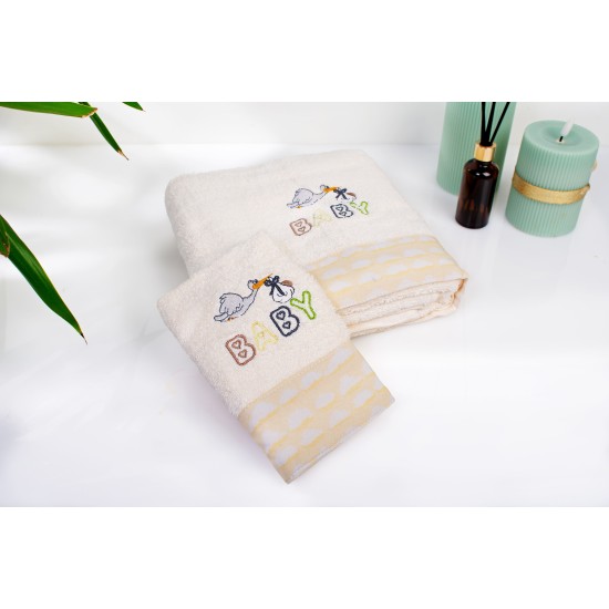 Πετσέτες Παιδικές Σετ Stork 194 Ecru-Yellow Cotton Dimcol 2Τεμ